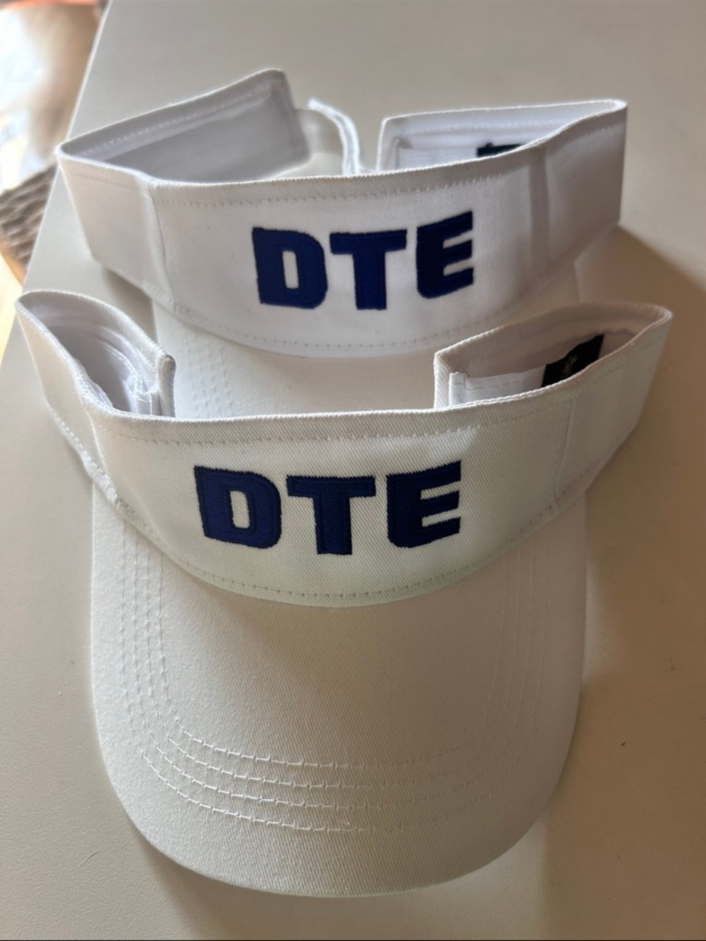 2 White Visor with Blue DTE Logo